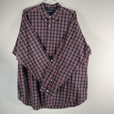 Polo Ralph Lauren Vintage Blake Red Navy Plaid Cotton Button Down Shirt XXL