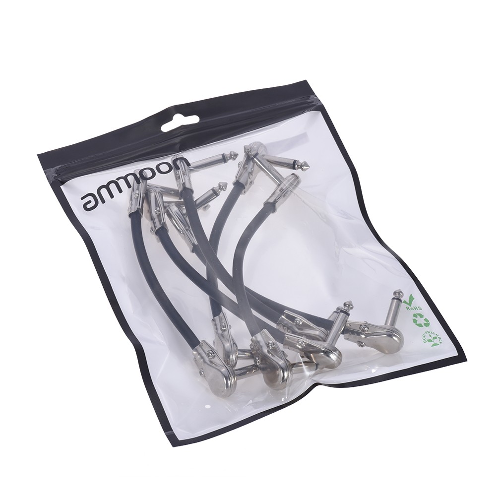 ✿ 15cm/ 6in Guitar Effect Pedal Instrument Patch Cable 1/4in Silver Right-angl