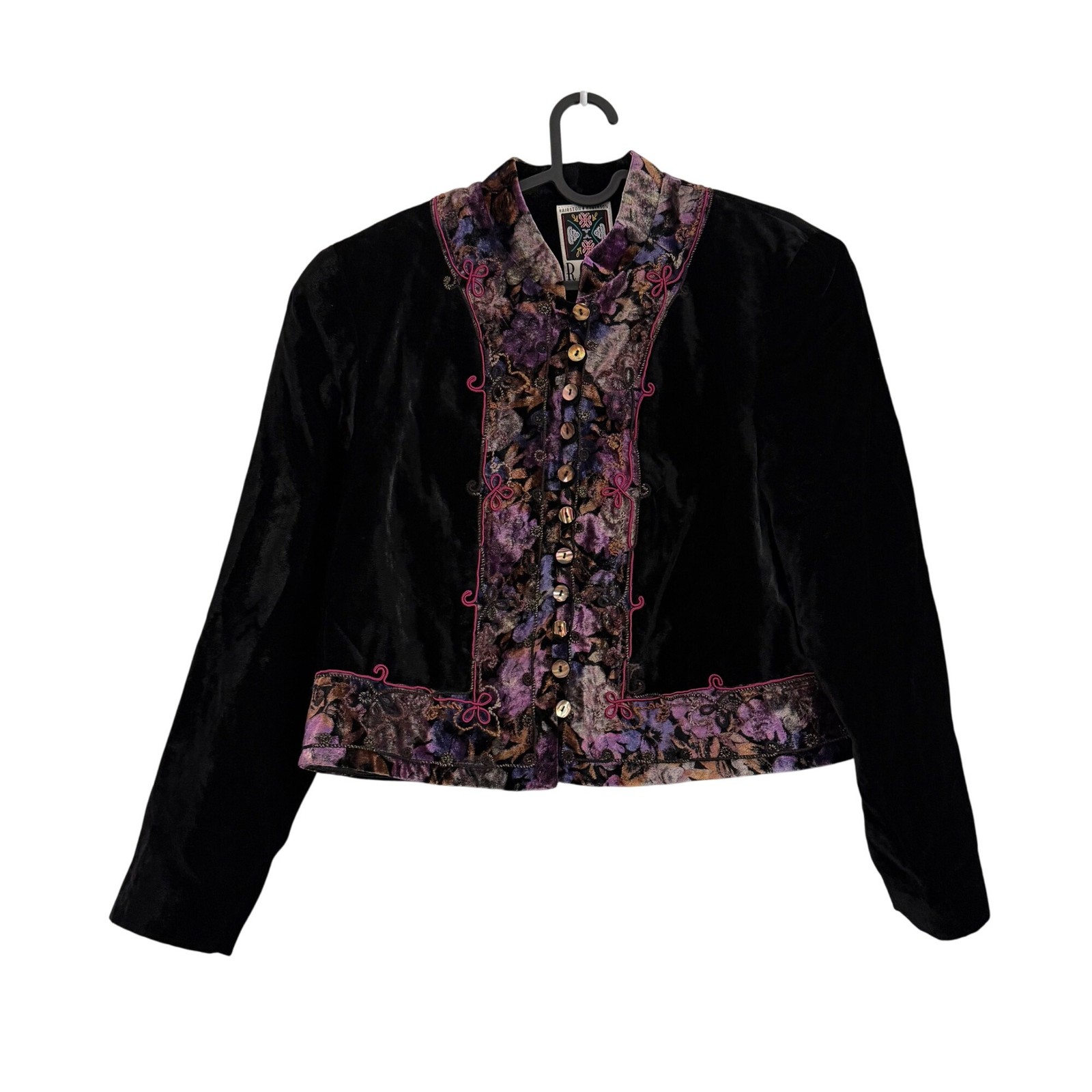 VTG Hairston Roberson Ropa Black Purple Velvet 2 PC Jacket Skirt Set Womens Smal image 2