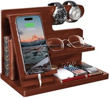 Wood Phone Docking Station - Nightstand Organizer for Cell Phone, Watch, Wall...