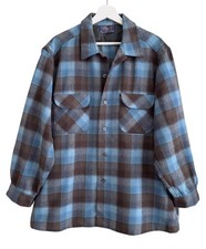 Pendleton Vintage Early 60s Wool Board Shirt XL Shadow Plaid Loop Collar RARE