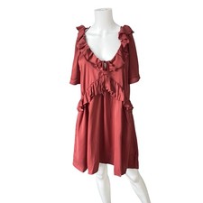 NEW flaw Old Navy Romantic Mini Ruffle Dress Red V Neck Size LP Large Petite