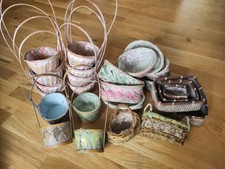 25x small wicker basket job lot, lined, floristry, boho - shabby chic, colourful