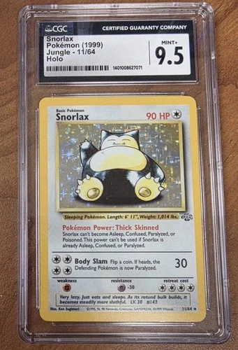 Snorlax Holo Rare Unlimited - Pokémon Jungle 11/64 - CGC 9.5 Mint+ - Pop 40