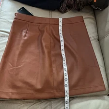 ShineStar Women's Brown Vegan  Leather Zip Mini Pencil Skirt Size L 
