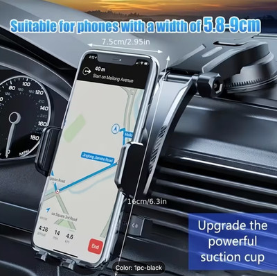 360° Car Phone Holder Suction Cup Mount Dashboard Windshield Adjustable Black