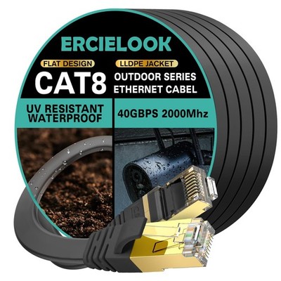CAT8 Ethernet Cable 50 ft High Speed, Shielded Flat Internet Cable with Clips...