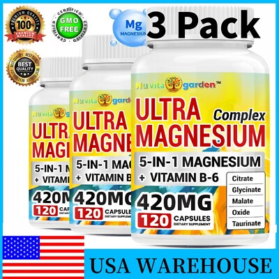 5-in-1 Magnesium Complex 420mg, Chelated Magnesium with Vitamin B6 for Muscle