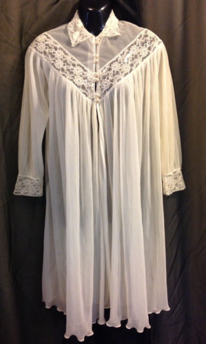 Vtg 50s Peignoir Sheer LADY DUFF Pleated Lace Sexy