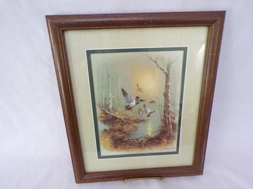 Andres Orpinas Mallard In Flight at Dawn Framed Matted Lithograph Signed E25