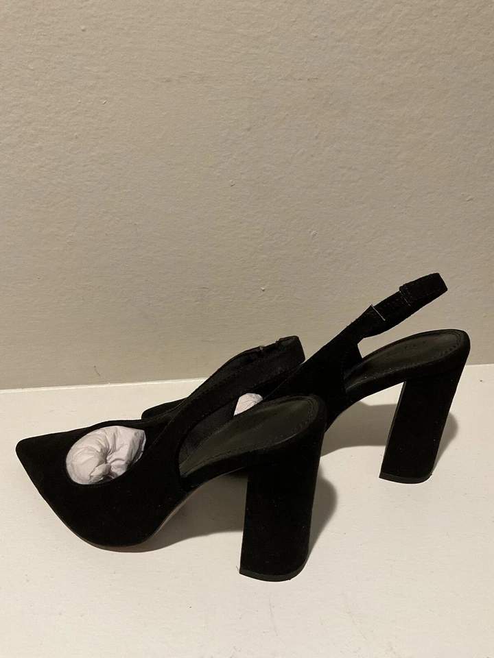 ASOS женщин США размер 8 заостренный носок замши высокий блок каблуки обуви черный лодыжки ремень - Изображение 2 из 3