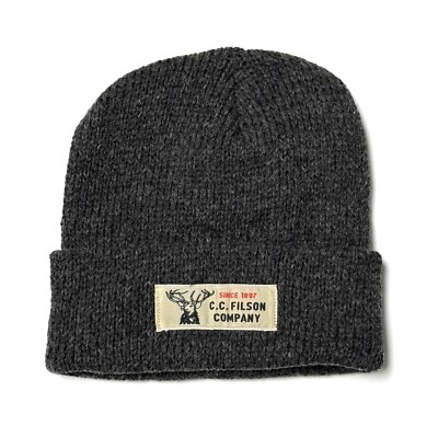 FILSON 20204539 Lined Ragg Wool Charcoal Black Knit Cuff Watch Cap Beanie USA