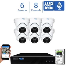 8CH NVR 6 X 6MP PoE IP 3.6mm Lens Microphone Turret Security Camera System 2TB