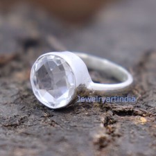 Natural Clear Quartz 925 Sterling Silver Handmade Christmas Women Ring US Size 9
