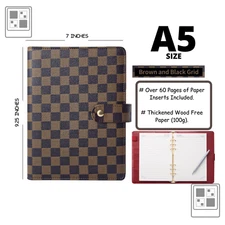 💗 Luxury Checkered Agenda Binder Planner Journal Gift A5 [Brown Red| Gold-Ring]