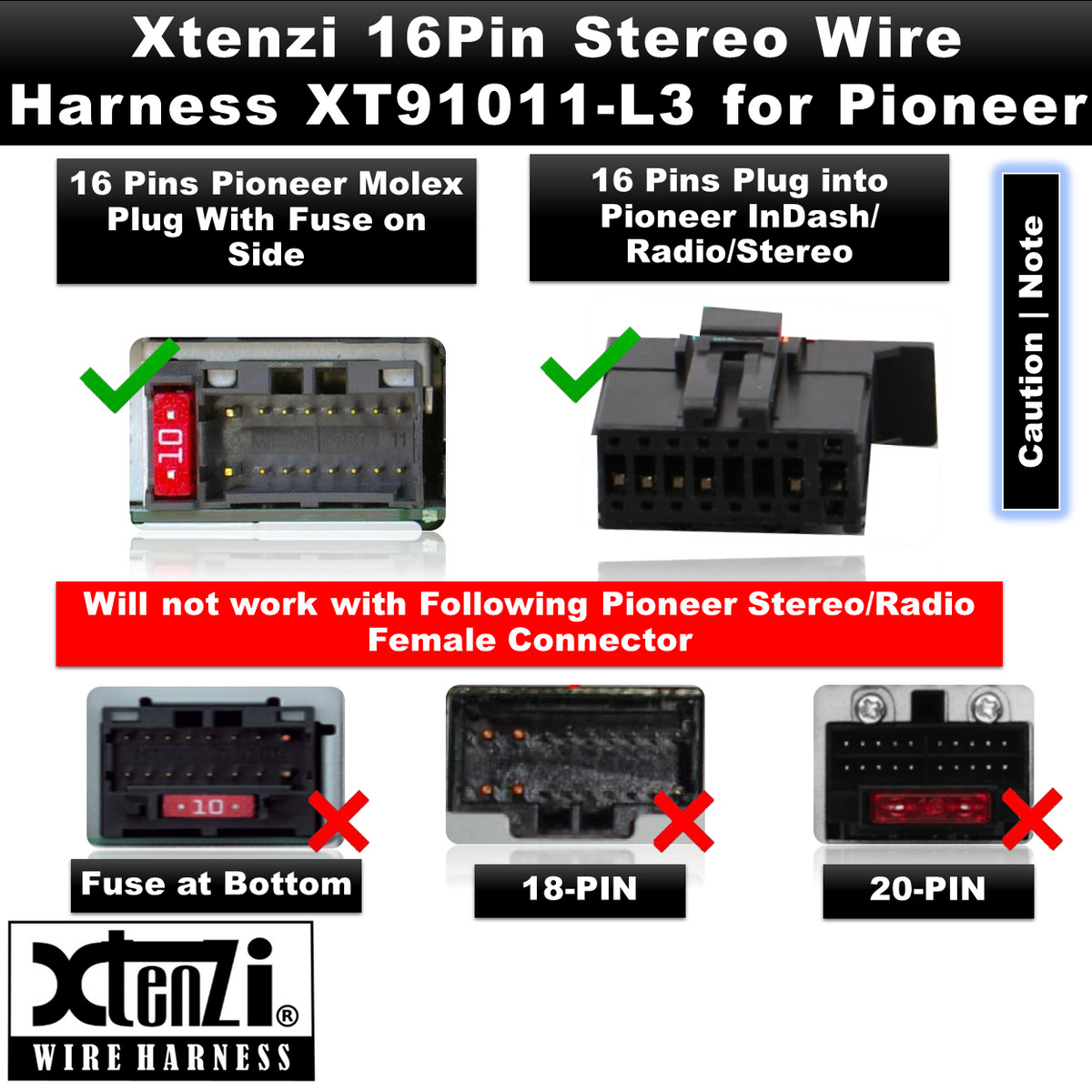 Xtenzi 16Pin Car Wire Harness Connector for Pioneer FH