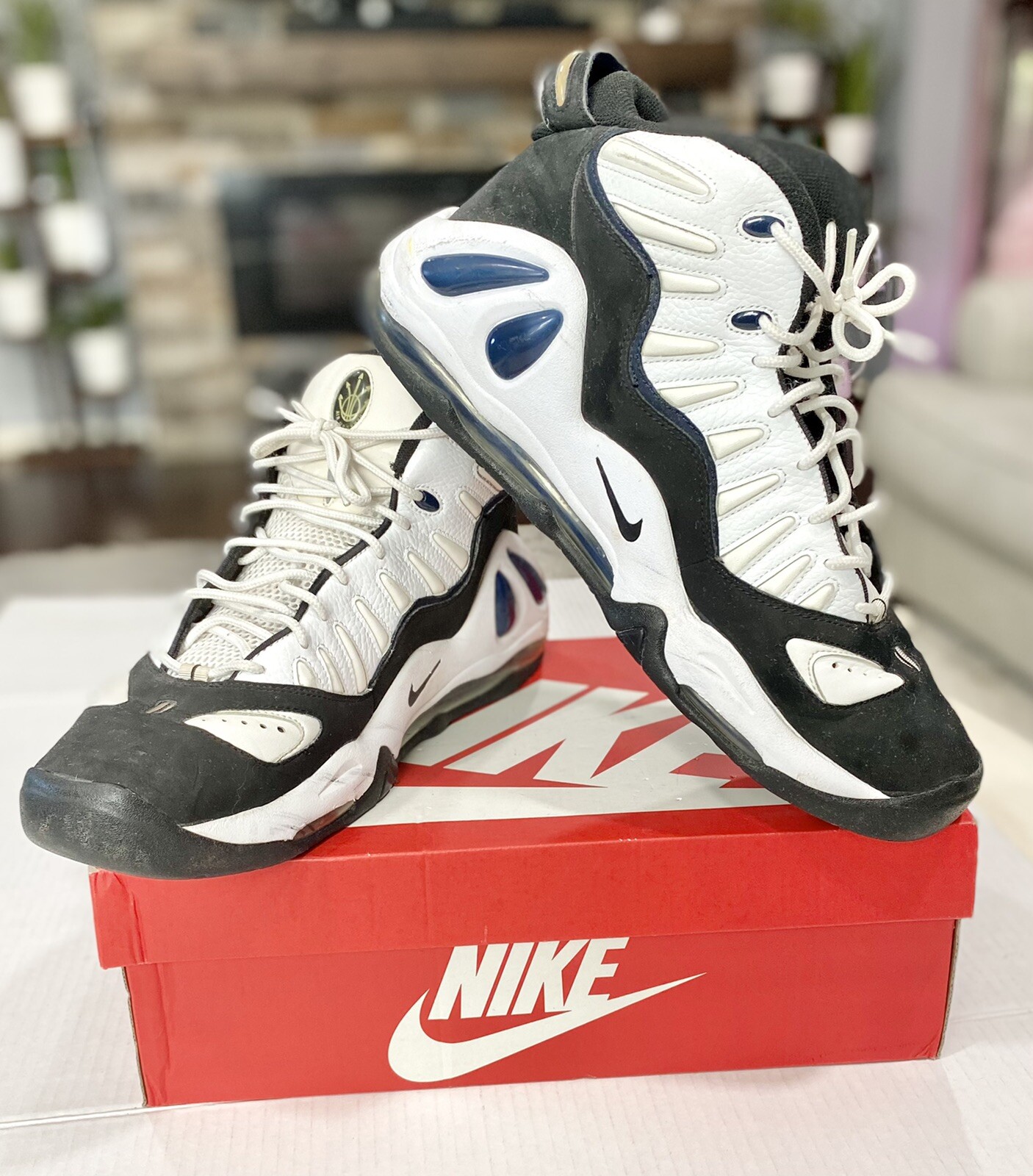 Nike Air Uptempo 97 Shoes White Black &amp; Navy Size US | eBay