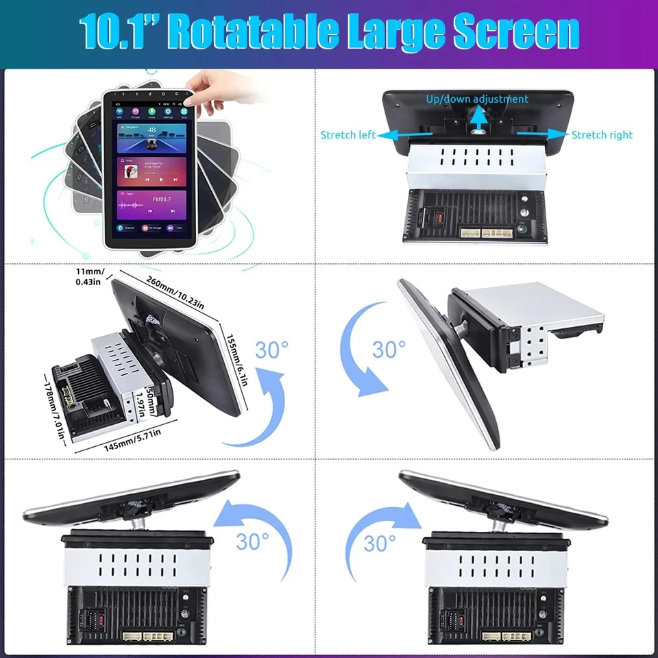 NEW 10" Rotatable 1 Single Din Car Stereo Radio Android 13 CarPlay Auto + CAMERA - Image 4 of 4
