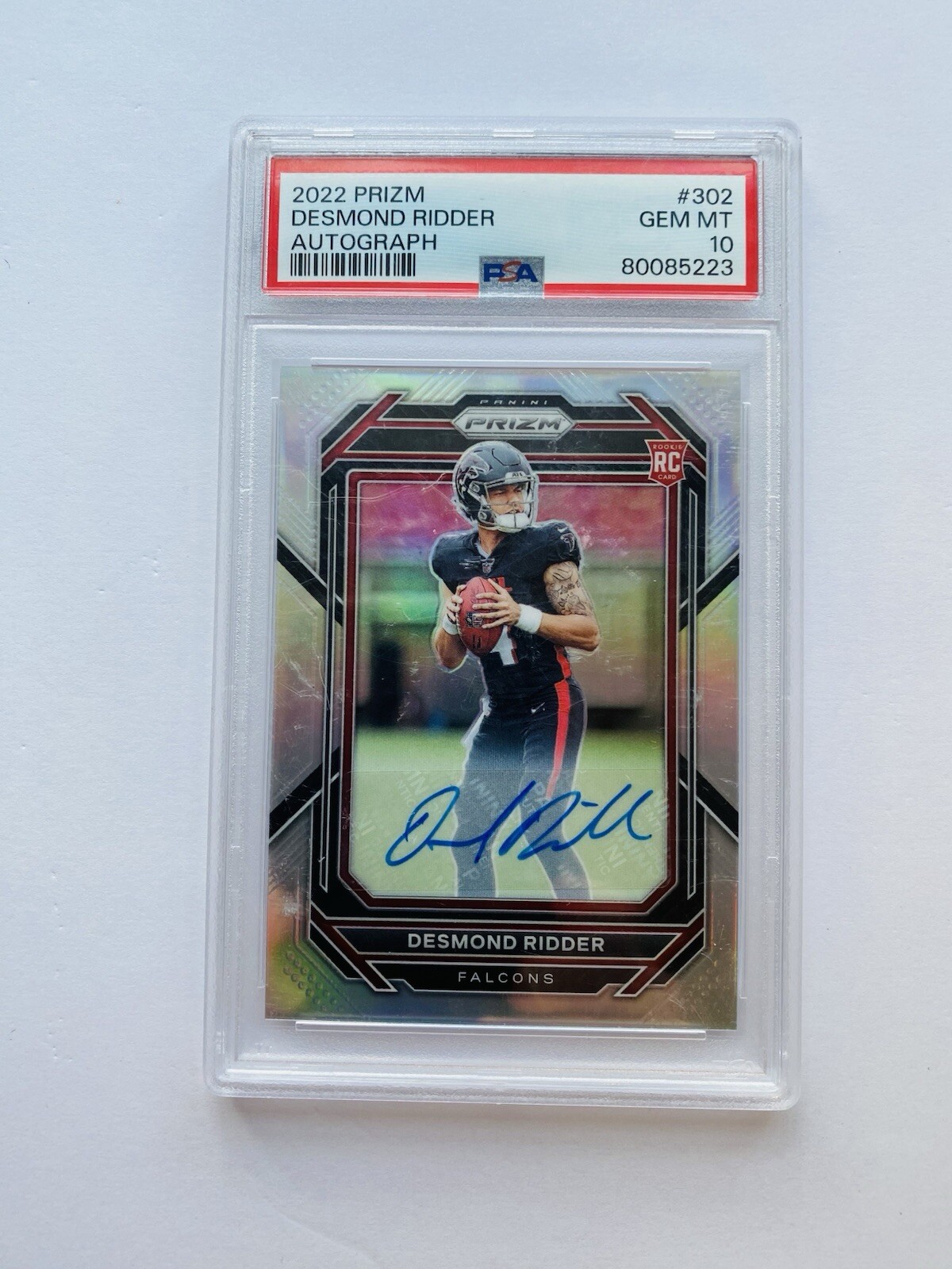 2022 Prizm Desmond Ridder Silver Prizm Auto PSA 10 GEM Rookie RC #302 Falcons