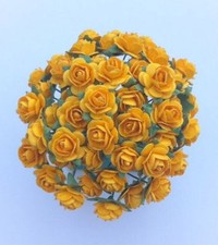 50 GOLDEN YELLOW MULBERRY PAPER OPEN ROSES/FLOWERS 1cm (10mm) and 1.5cm (15mm)