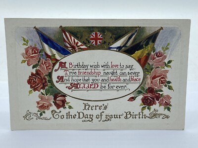 Postkarte 1. Weltkrieg Briten Happy Birthday Gesundheit & Frieden Alliierte für immer