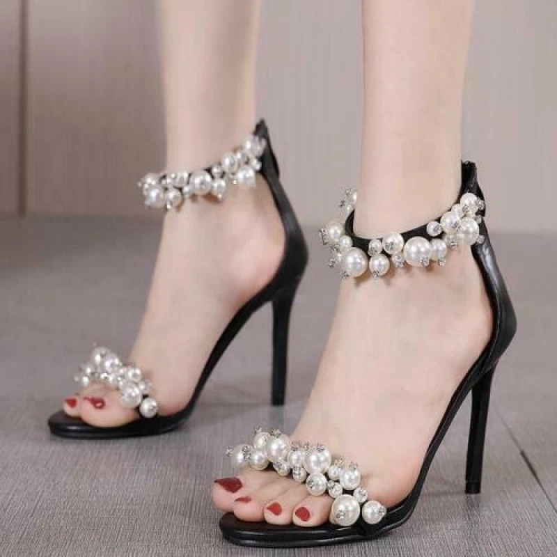 Women's Rhinestone High Heels Trendy Square Toe Ankle Strap - Temu