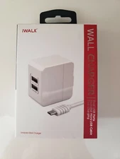 iWalk Fast Charging Dual USB Wall Charger New White includes USB C Cable