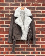 All Saints Ladies Luna Suede / Shearling Biker Jacket Uk8 Us4 Eu36 (a26) Leather