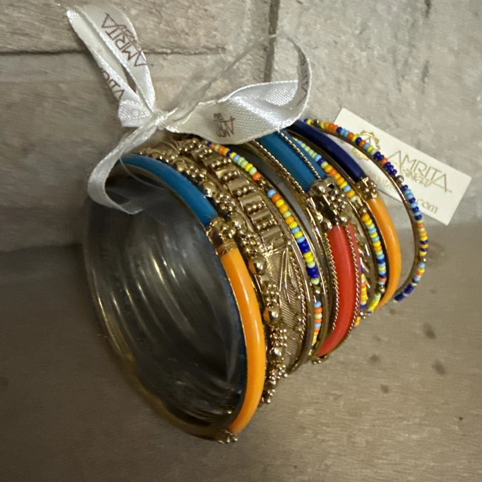 Amrita Singh Noho Multi Gold  Bangle Set Lot Size 8 NEW BBAS 834 - Image 3 of 3