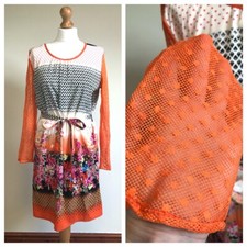 Vintage 90's Y2K KOOL orange mesh sleeves flower floral dress - Size L indie 