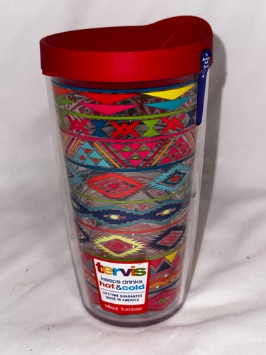 Tervis Bright Aztec Pattern multicolored Tumbler 16oz with Lid NWT