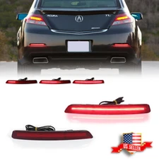 Full Red LED Rear Bumper Reflector Tail Brake Signal Lights For 2012-14 Acura TL