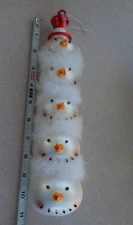 Vintage Glass Snowman Head Ornament Stacked White Fluffy Scarfs 11"