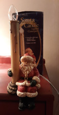 Santa Candle Lighted Centerpiece Faux Wood Sitting Figurine Christmas Tested