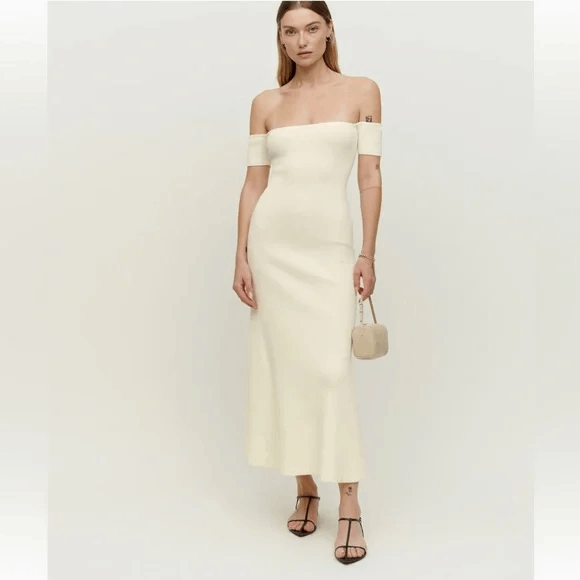 Brand New Reformation White Off the Shoulder Ariele Cotton Sweater