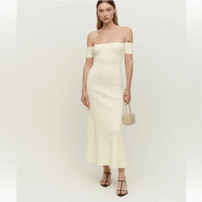 Brand New Reformation White Off the Shoulder Ariele Cotton Sweater Dress Size S