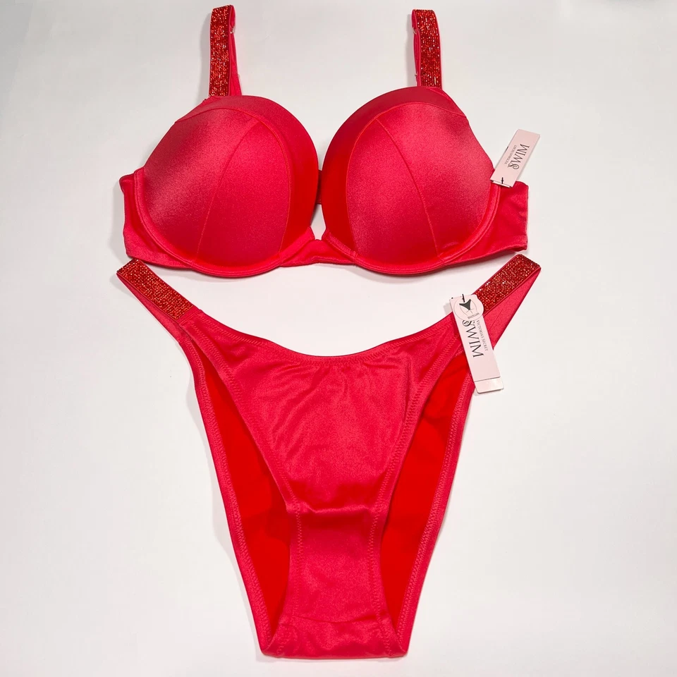 Victoria Secret 32DDD M SEXY TEE Push Up Bikini Parte Superior Parte Inferior Conjunto Brillante Correa Rosa Foto 2 de 4