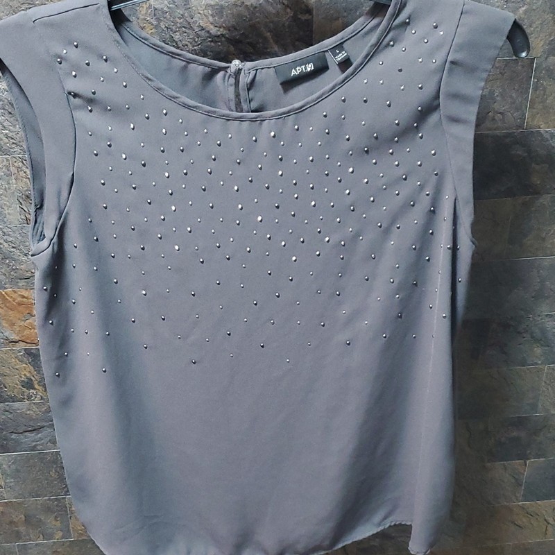 APT. 9 Women’s L Gray Solid Studded Round Neck Sleeveless Zip Blouse
