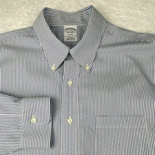 Brooks Brothers Dress Shirt Mens 17-35 Blue/White Stripe-Dot Regent No Iron