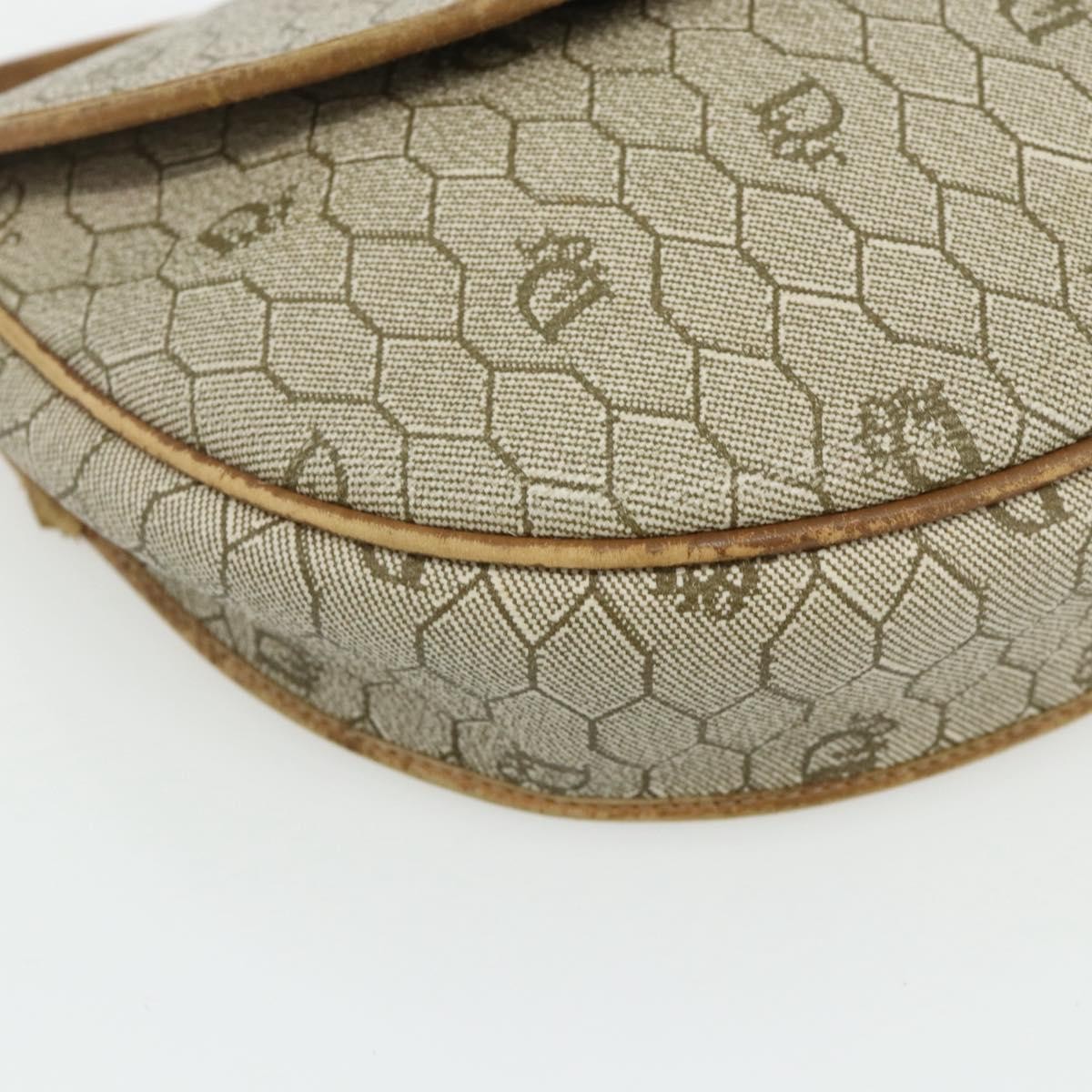 Christian Dior Honeycomb Canvas Shoulder Bag PVC Beige Gold Auth