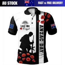 Men ANZAC Day T-Shirt Short Sleeve Lest We Forget Souvenir Costumes Top Tee
