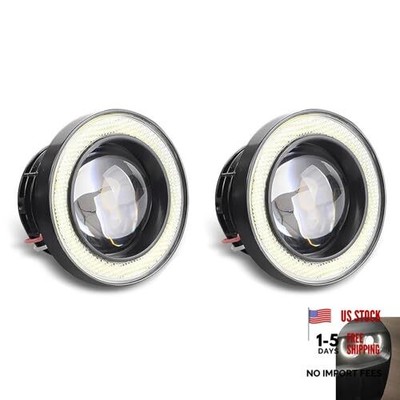 Car Fog Light, 3'' Angel Eye LED Fog Lamp, Super Bright Round 2 PCS White