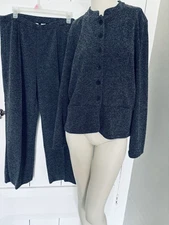 Emma James Black White 2 Piece Suit Set Shirt Pants Women’s Large Vintage