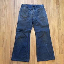 Vintage 1970s Seafarer Navy Dungarees Flared Bell Bottom Stencil Faded 31x28
