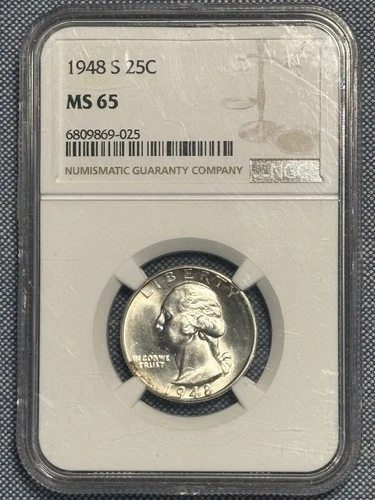 1948-S 25C Washington Quarter MS 65 90% Silver Graded NGC MS 65 See Pics !!
