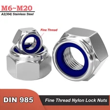 M6 - M20 Fine Pitch Nyloc Nuts A2 Stainless Steel Fine Thread Nylon Lock Nuts