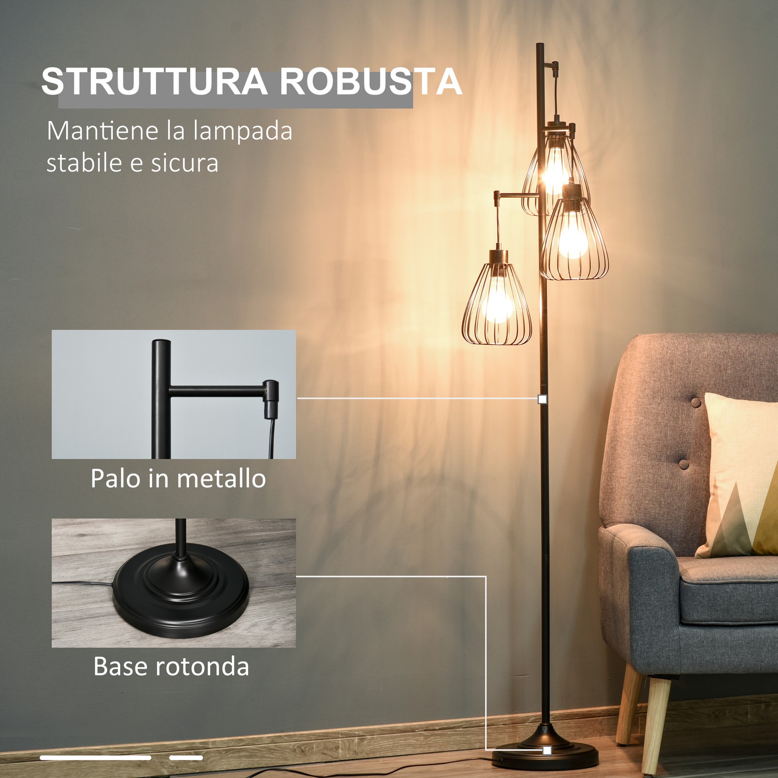 Lampada da Terra Vintage Industriale in Metallo Nero, Lampada a Piantana da Terr foto 6