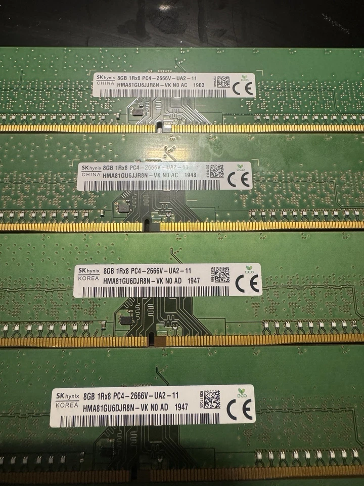 SK Hynix 8GB DDR4 2666MHZ Desktop RAM 1Rx8 PC4-2666V-UA2- 11 40GB Total - Image 3 of 4