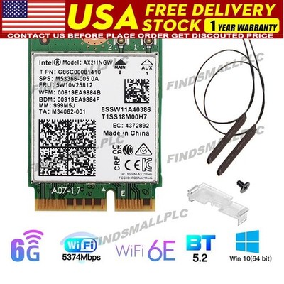 Intel Wi-Fi 6E AX211NGW M.2 2230 CNVio2 Key E 802.11ax WiFi Card WiFi Antenna PC