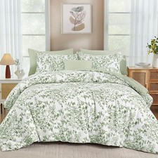8 Pieces King Size Comforter Set Green,Sage Green Floral Bed in a Bag Comforter